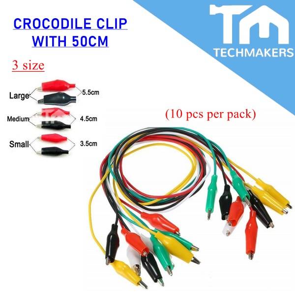 Crocodile Clip with Wire 50cm (10pcs per Pack) 5 Colours Alligator Clip