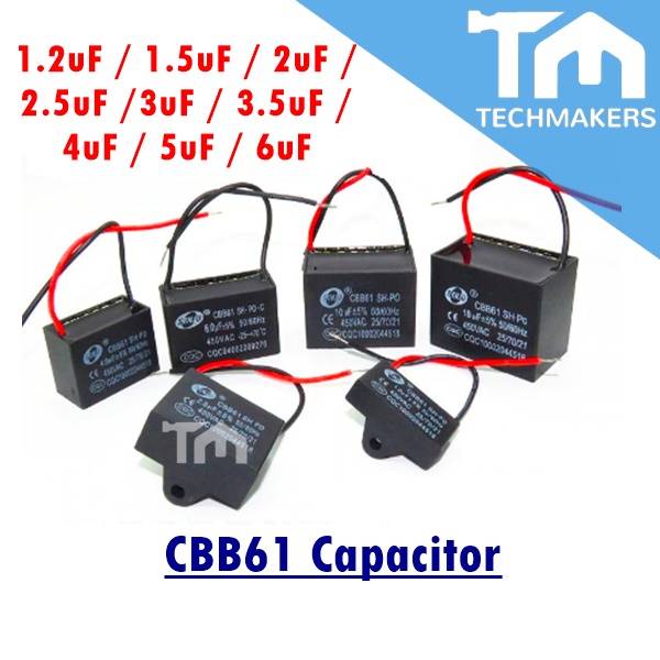 CBB61 Fan Capacitor Condenser 450VAC 50/60Hz 1.2uF 1.5uF 2uF 2.5uF 3uF