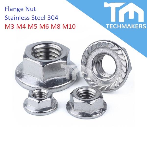 1pc of M3 M4 M5 M6 M8 M10 Flange Nut 304 Stainless Steel Hexagon Nut
