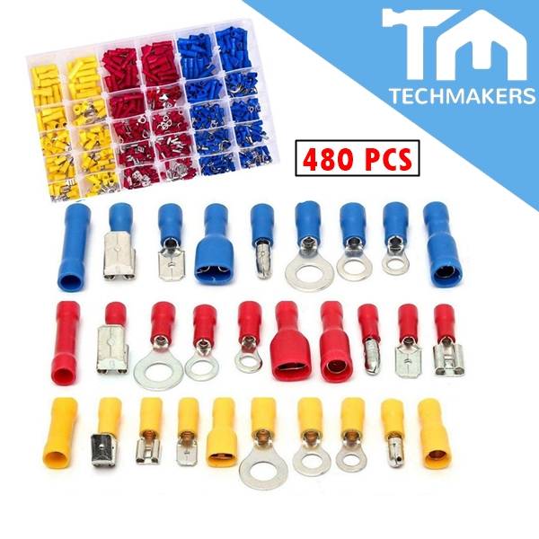 480Pcs Terminals Connector Spade Set Assorted Insulated Wiring Terminal