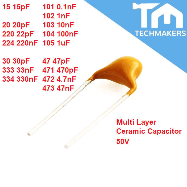 10pcs of Multi Layer Monolithic Ceramic Capacitor 50V 15 20 220 224 225