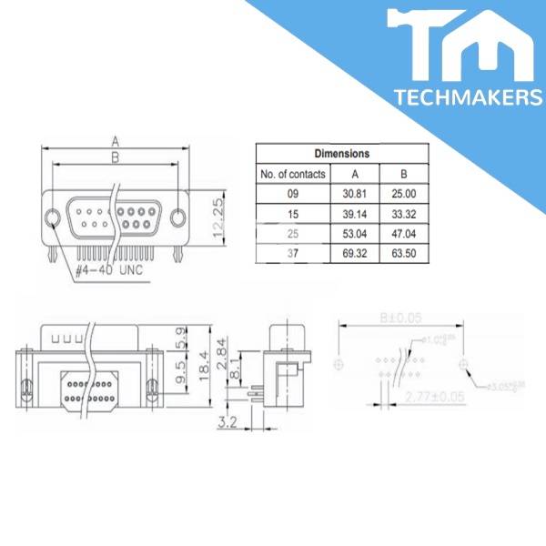 DB9 DB15 DB25 DB37 D Sub Right Angle Male(Plug) / Female(Socket) Serial