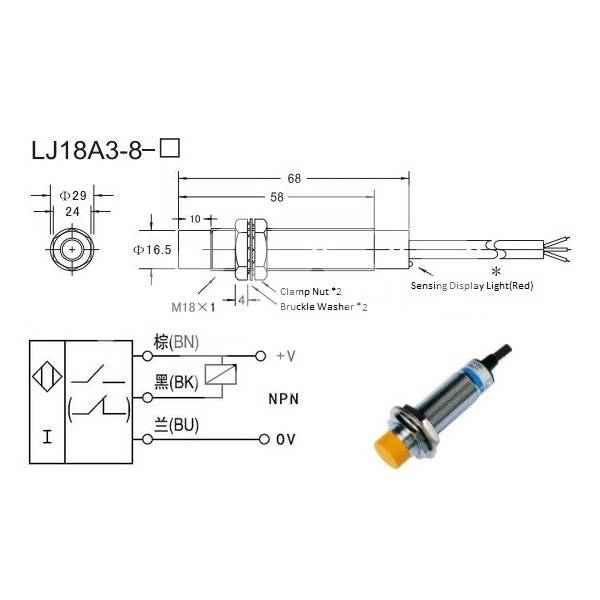 LJ18A38Z/BX LJ18A3 LJ18 NPN M18 636VDC 110mm Inductive Metal