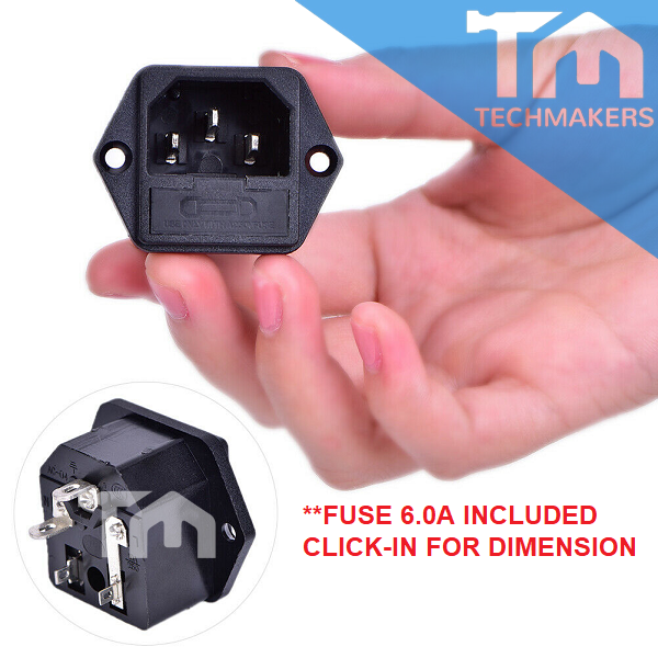 AC03 AC Power Socket 3 Pin Male Plug Connector 15A 250V with Fuse