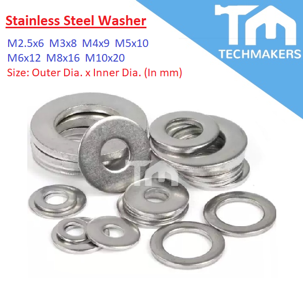 Flat Washer M2.5 M3 M4 M5 M6 M8 M10 304 Stainless Steel DIN 127 TechMakers