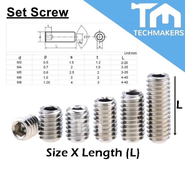 M3/M4/M5 Set Screw Stainless Steel 304 DIN916 Hex Socket Grub Screw